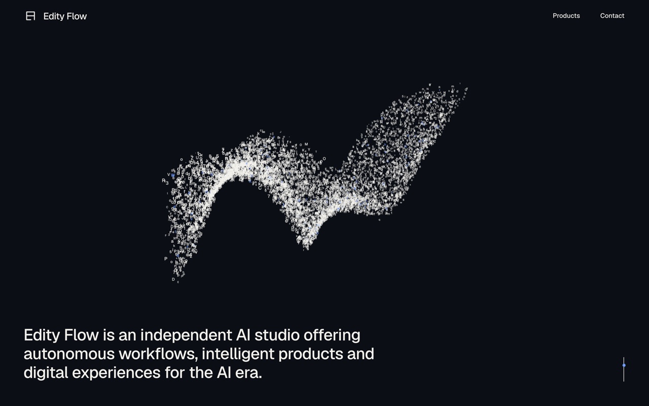 Edity Flow, an independent AI studio, as a web page